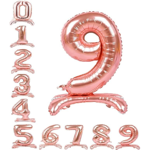 REALMAX® Mylar Foil Balloon Standing Digital 32 Inch Rose Gold 0 līdz 9 Happy Birthday Party Celebration Decoration Wedding Anniversary Graduation Hen Night New Year (Number