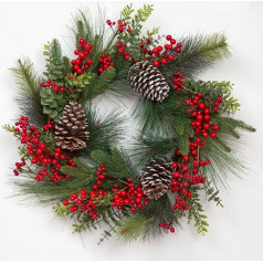 Weihnachtskranz mit roten Beeren, Eukalyptusblättern, Tannenzapfen, Weinreben, 60 cm