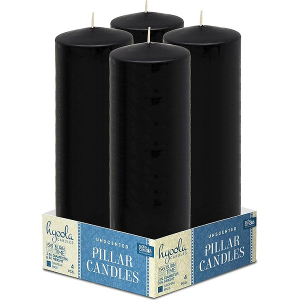 Hyoola Black Pillar Candles 5 x 20 cm - Nekoncentrētas sveces, lielas - 4 gabaliņi - sveces, kas deg ilgi, ražotas ES