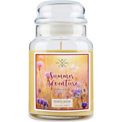 Purple River Candle Liela aromātiska svece stiklā ar vāku | Citronella | Citronella | Citronella | Āra sveces | Āra sveces | Aromatizētas sveces vasarai | Ideāli piemērotas pret kukaiņiem