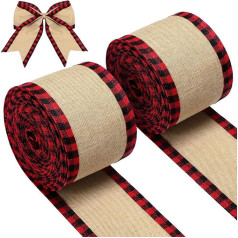 MENGYF 12 Yards Weihnachtsband aus Jute, kariert, Weihnachtsband, Weihnachtsband, Dekoration für Schleifen und Weihnachtskränze