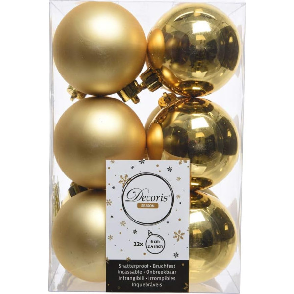 Packung mit 12 goldenen Christbaumkugeln, ideal für einen glänzenden und eleganten Touch für Ihre Weihnachtsdekoration, Durchmesser 6 cm, perfekt für viens Stil.