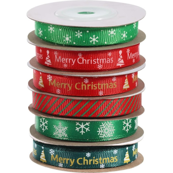 uxcell 6 Rollen Weihnachtsbänder, Ripsband, 9,1 m, Weihnachtsbaum, Schneeflocke, Köpermuster für Weihnachtskranz, Schleife, Geschenkverpackung, Blumenstrauß, Geschenkband