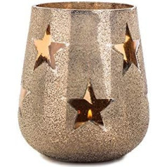 EUROCINSA Ref. 27252 Sveču turētājs Stars Glass Krinkle Gold 13 x 15 cm 1 gab.