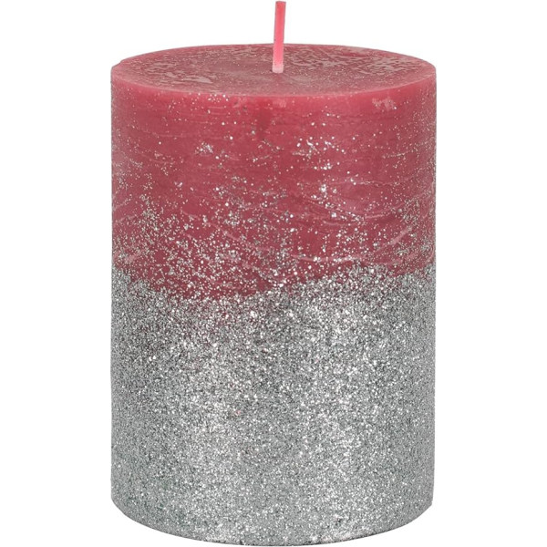 Pillar Candle - Premium Quality / Glittering Dull Candle Degšanas laiks 45 stundas Diametrs 75 mm x 100 mm Sarkana Pajoma