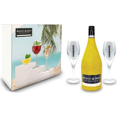 Scavi & Ray Bling Bling Gold Glitzer Giftbox dāvanu komplekts - Scavi & Ray Prosecco Frizzante 0,75l (10% Vol) + 2x Prosecco Gläser -[Enthält Sulfite]