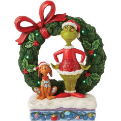 Enesco Dr. Seuss The Grinch by Jim Shore Max Standing on Wreath, izgaismota figūra, 8,5 collas, daudzkrāsaina