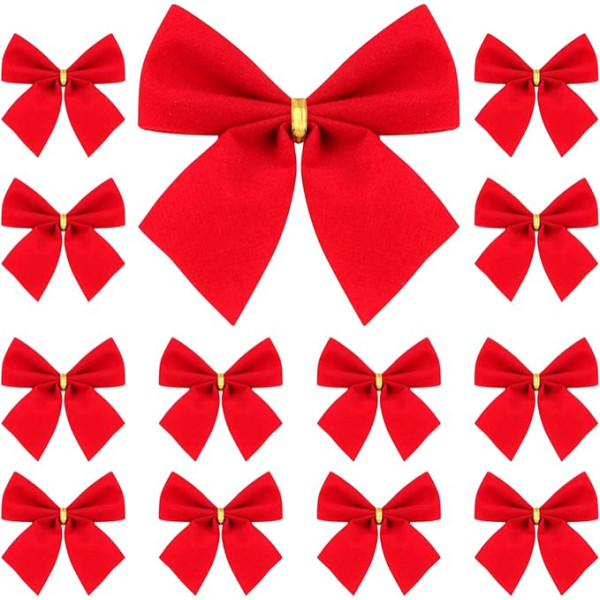 Weihnachtsbaumschleife, 12 Stück, rote Weihnachtsschleife, süße Schleifen, Baumschmuck, Weihnachtsbaumschmuck, hängende Dekorationen, Mini-rote Schleife