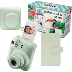 Instax mini 12 lielais komplekts (kamera + futrālis + albums), zaļš