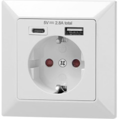 Viena 2P+Z (Schuko) ligzda, USB-A + USB-C, 5 VDC izeja, maks. 2,8 A