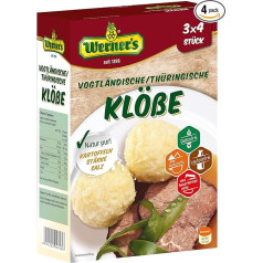 Werner´s Vogtländische/Thuringian Dumplings, 3 x 4 pelmeņi, 6 iepakojumi kastē, bez glutēna, bez laktozes, bez krāsvielām, paredzēti paštaisītām formām