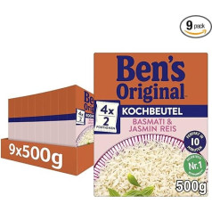 Ben's Original Basmati un jasmīna rīsi, 10 minūšu vārīšanas maisiņi, 9 iepakojumi (9 x 500 g)