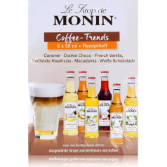 1 x Monin Mini kafijas komplekts 6X 5 cl vaniļas, lazdu riekstu, baltās šokolādes un makadāmijas cepumi