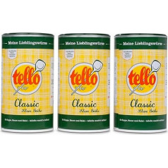 tellofix Classic caurspīdīgs buljons 3 x 900 g, universāls dārzeņu buljons, universāls piedeva zupu pagatavošanai - mazkaloriju, bez lipekļa, laktozes un vegāns, bez krāsvielām un konservantiem.