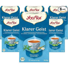 YOGI TEA Klarer Geist, ājurvēdas organiskā garšvielu tēja, bez kofeīna, ar citronzāli un piparmētrām, 6 x 17 maisiņu (kopā 102 tējas maisiņi)