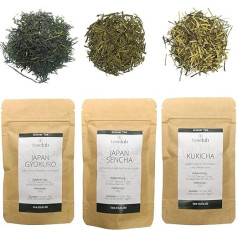 Japānas zaļās tējas degustācijas komplekts, dāvanu komplekts 3 x 20 g, Signature Premium Green Tea Japan Sencha Gyokuro Kukicha, Japānas zaļā tēja TeaClub