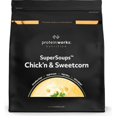 Protein Works Superzupas, Cāļa un cukurkukurūzu, ātri pagatavojama zupa, mazāk nekā 230 kaloriju, garšīgs ēdiens, gatavs ne vairāk kā 5 minūšu laikā, augsts olbaltumvielu saturs, 600 g