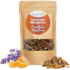 Loran Tee Lanvendel-Mandarin augļu tēja 150 g, maisiņš ar birstošu tēju, tēja ar augļu gabaliņu aromātu, vegāns