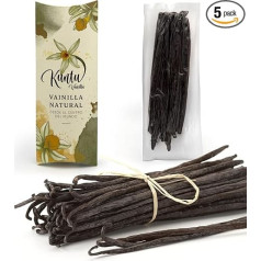 Kuntu Vanilla - Tahiti Gourmet A kvalitātes vaniļas pupiņas 20 g (5-6 gabali) 15-18 cm Ļoti augstas kvalitātes vaniļas pākstis no Ekvadoras ar bezmaksas aizdares klipu