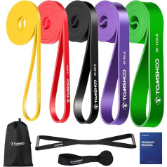 TOMSHOO Resistance Bands Set, 4/5 Pieces Resistance Bands with Storage Bag, Handle, Door Anchor, Multiple Resistance Levels, Fitness Bands, Training Bands for Strength Training, Pull-Ups, More