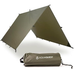 Aqua Quest Guide brezenta - 100 % ūdensnecaurlaidīgs ultraviegls Ripstop SilNylon nojume - 3 x 2, 3 x 3, 4 x 3, 6 x 4 m zaļš, olīvzaļš vai ar vai ar piederumu komplektu.