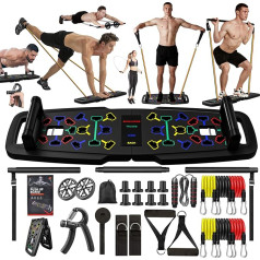 Pārnēsājama Push Up Plate, Push Up dēlis ar 36 trenažieru zāles piederumiem, 22-in-1 Push Up dēlis, Pilates bārs, fitnesa lentes, vēdera trenažieris, mājas trenažieru zāles spēka treneris