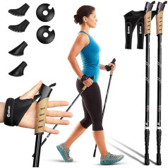 Attrac Nordic Walking Classic pārgājienu nūjas 69 - 136 cm, pieejamas dažādās krāsās, alumīnija pārgājienu nūjas ar amortizāciju pret triecieniem, teleskopisku regulēšanu un vieglu svaru, ar treniņiem un lietotni, papildu pārnēsājamā s