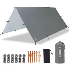 ADIKING Kempings telts brezenta tents 3,2 m x 3 m Ūdensnecaurlaidīgs pārnēsājams brezenta tents šūpuļtīklam Viegls Anti-UV lietus pārsegs Saules aizsardzība kempingam Pārgājieni brīvā dabā (pelēks)