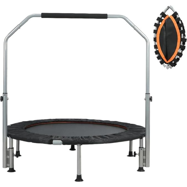 Panana saliekamais mini batuts 102 cm diametra fitnesa batuts Rebounder, treniņu batuts ar satveršanas stieni, regulējams augstums 5 virzienos, 150 kg kravnesība pieaugušajiem, lēkšanai, treniņiem, mājām