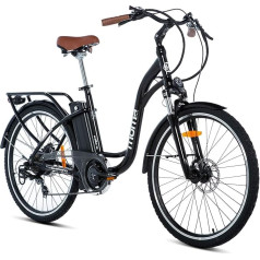 Moma Bikes Electric City Bike, Aluminium, Shimano 7 Speeds, Hydraulic Disc Brake, Battery: 36 V Lithium-Ion Lithium 36 V 16 Ah