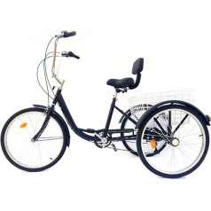 LENJKYYYO Tricikls pieaugušajiem 24 collu 3 riteņi 6 ātrums Pieaugušo velosipēds Pieaugušo tricikls Tricikls Tricikls Velosipēds Velosipēds Cruise Bikes ar iepirkumu grozu Melns