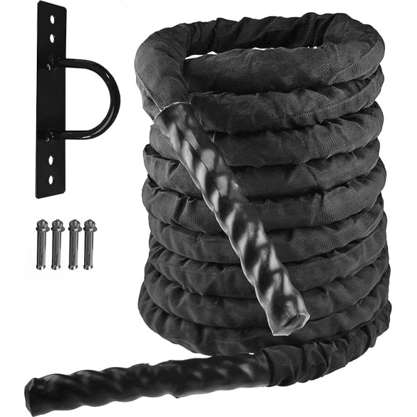 Kaujas virve 30, 40, 50 Feet Long Heavy Training Rope Fitnesa virve izturības treniņiem Mājas sporta zāle Āra kardio treniņš, enkurs ietver 1.5 collu diametru (izmērs: 15m)