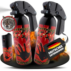 2 x Wilhelm Pepper Spray 470 ml + 40 ml Aizsardzības aerosols Pašaizsardzībai CS gāzes KO aerosols Augsta deva Aptuveni 2 miljoni Scoville Efektīvs aizsardzības aerosols