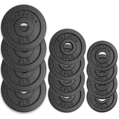 A2ZCARE Standarta čuguna svaru paliktņu komplekts, 2,5 cm, centra caurums regulējamām hanteļām, standarta stienis, ideāli piemērots spēka treniņiem, 4 x 2,2 kg, 4 x 5 lbs)