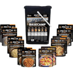 Peak Refuel Basecamp Bucket 3.0 | 480 g olbaltumvielu | 10180 kaloriju | 100% īsta gaļa | Premium Freeze Dried Backpacking & Camping Food | 24 porcijas | Ideāls MRE izdzīvošanas ēdiens