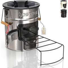 OSTOVE PRO raķešu plīts - Pro modelis ar 2 kamerām malkai vai oglēm/biomasai - ideāli piemērots kempingam un ēdiena gatavošanai brīvā dabā