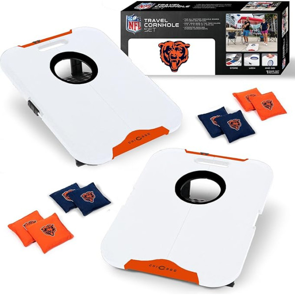 Wild Sports NFL Chicago Bears Pro Football Allwetter Cornhole Set - ceļojumu bean bag toss komplekts ietver 8 bean bagus