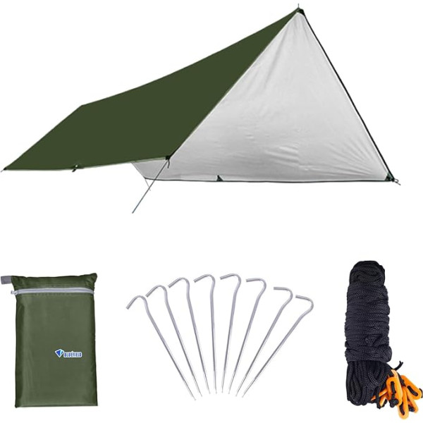 Azarxis Hamack Rain Fly Camping Canopy Tentu nojume Nojume Zemes pārklājs Piknika paklājs, UV aizsardzība (zaļš, L-300 cm x 600 cm)