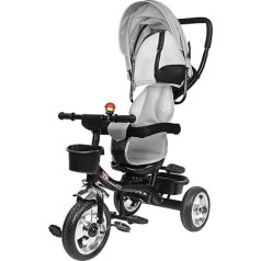 JEOBEST 4 in 1 bērnu trīsritenis trīsritenis ar rokturi Push Bike ar zvanu Grey