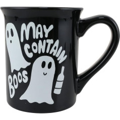 Enesco 6012570 Our Name is Mud Halloween Ghost May Contain Boos Glow in the Dark Coffee Mug, keramikas krūze, melnā/baltā krāsā