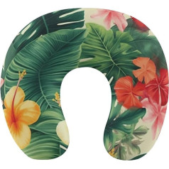 LHJKB U formas ceļojumu spilvens Memory Cotton U formas kakla spilvens Hojas Tropicales Y Flores Printed Lightweight Portable Headrest Ideāli piemērots lidmašīnas krēslam, automašīnai, mājai, birojam