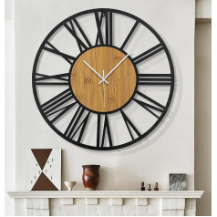 Haitang 50 cm apaļš koka sienas pulkstenis, melns, dzīvojamās istabas dekorēšanai, Vintage romiešu ciparnīcas, kluss, bez tikšķināšanas, piekaramie pulksteņi mājai, dārzam, birojam, kafejnīcai, telpu dekorēšanai