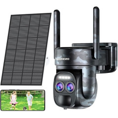 BEENOZO [8x Hybrid Zoom 4K 5Dbi Solar Wireless Outdoor WiFi drošības kamera, 360° PTZ akumulatora IP kamera, ar saules paneli, automātiskā izsekošana, mākslīgais intelekts, krāsu nakts redzamība, sirēna, divvirzienu audio signāls