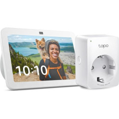 Echo Show 8 (3. Generācija) | Weiß + TP-Link Tapo P110MA WLAN-Steckdose mit Energieverbrauchskontrolle, Funktionert mit Alexa - Smart Home-Einsteigerpaket