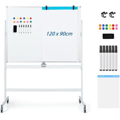 GOPLUS magnētiskā tāfele ar statīvu, divpusēja tāfele ar piederumu komplektu, sausa izdzēšamā, mobilā tāfele ar regulējamu augstumu, skolai, birojam, mājai (120 x 90 cm, balta)