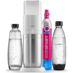 SodaStream Duo 8719128118345 Ūdens karbonizators ar CO2 balonu, 1 litra stikla pudeli un 1 x 1 litra trauku mazgājamā mašīnā mazgājamu plastmasas pudeli, augstums: 44 cm, krāsa: balta, 8719128118345