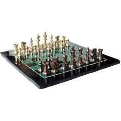 StonKraft Black Marble and Malachite Stone Chessboard Set + Brass Chess Pieces Game Pieces - Decorative Stone Chess - Home Decoration - 15