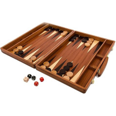 Reise Backgammon Holz Hochwertig | Master of Chess | Intarsien Mahagoni Backgammon Koffer 38 x 50 cm | Brettspiel und Dame Spielesteine für Kinder und Erwachsene