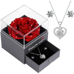 Eaprala I Love You Forever, Karaliskā roze ar kaklarotu un auskariem, dāvanas sievietēm, mūžīgā roze dzimšanas dienai, jubilejai, Mātes dienai, dāvana mātei, kristāliski sarkans