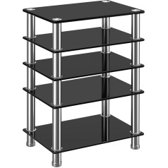 Rfiver HiFi Rack Glass 5 līmeņu HiFi plaukts 600 x 400 x 800 mm Phono Rack Vinilplašu statīvs TV plaukts Mēbeles no nerūsējošā tērauda rūdīta stikla